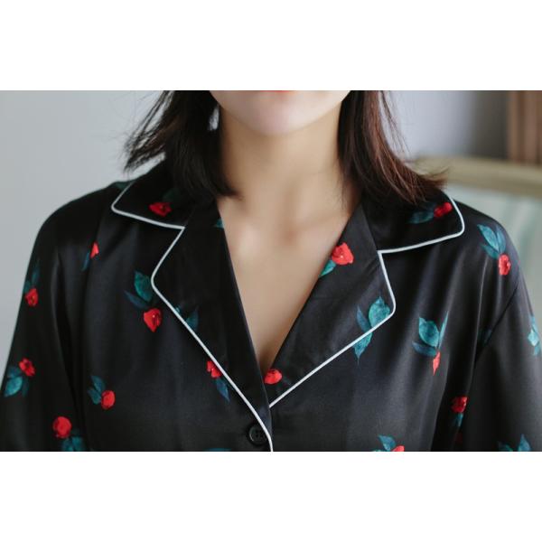 シルクパジャマ レディース 前開き セットアップ 長袖 部屋着 ルームウェア おしゃれ 毎日続々入荷 ネグリジェ 寝巻き プリント 薄手 春夏秋