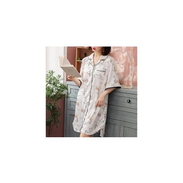 ランキング総合1位 ネグリジェ シルクパジャマ ワンピース レディース 半袖 前開き ルームウェア 薄手 春夏秋 部屋着 プリント おしゃれ 寝巻き