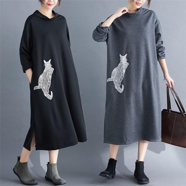 ワンピース ロングワンピース マキシ丈 レディース 秋 マキシワンピース 長袖 カットソーワンピ 体型カバー 30代