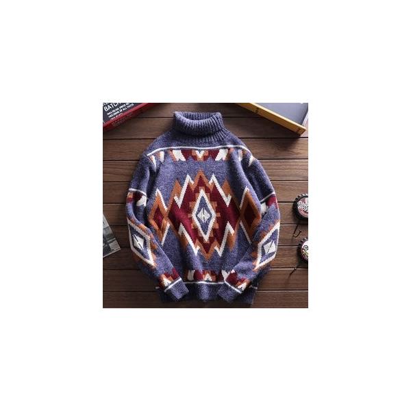 ニットセーター メンズ 休日 長袖 タートルネック ハイネック オルテガ柄 おしゃれ 春秋冬 カッコイイ プルオーバー トップス 男性用