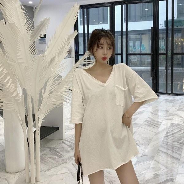 Sale開催中 Tシャツワンピース レディーストップス ビッグtシャツ ロンtシャツワンピ 半袖 春夏 スリット ゆったり 着痩せ ビッグティーシャツ Vネック ロンティー