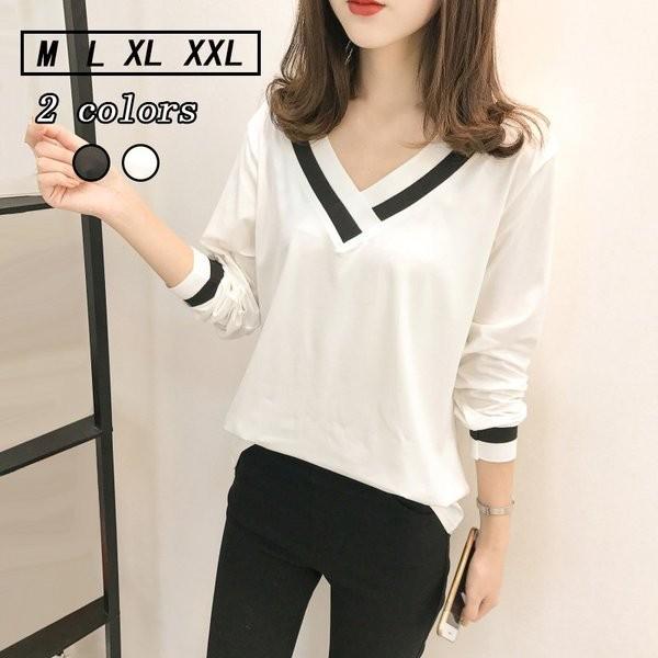 ロングティーシャツ レディース Tシャツ 長袖 Vネック Tシャツ トップス カットソー 大きいサイズ オシャレ 永遠の定番 韓国風ティーシャツ 体型カバー ゆったり