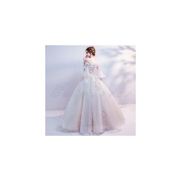 ウェディングドレス ブライダルドレス フレア 花柄 本物 レース ステージ衣装 姫系 夏 結婚式 披露宴 発表会 パーティー 可愛い 花嫁 撮影用 演奏会