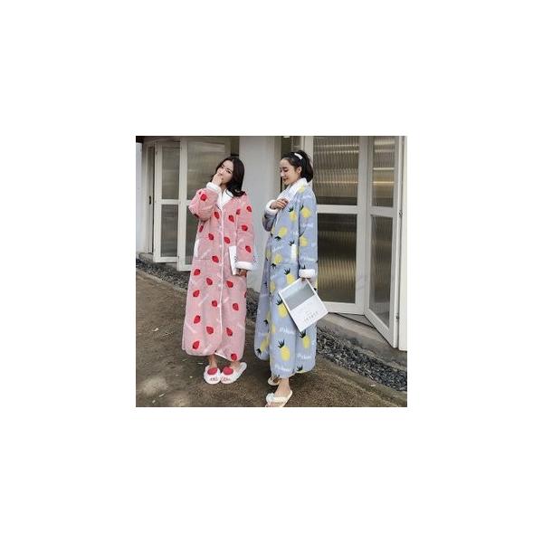ルームウェア 部屋着 レディース 長袖 ロング丈 パジャマ ネグリジェ 日本未発売 前開き ワンピース 暖かい あったか 寝巻き おしゃれ 厚手 もこもこ