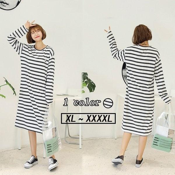 ボーダーワンピース ティーシャツ Tシャツ 大きいサイズ ロング アウター レディース 秋服 長袖ティーシャツ ワンピース クルーネック ゆったり P Svobr756 よろずや雑貨市場 通販 Yahoo ショッピング