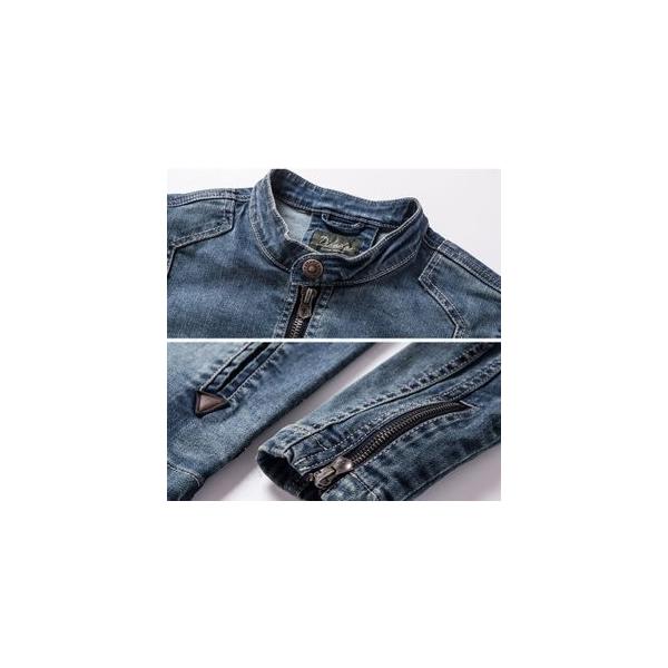 デニムジャケット デニムコート Gジャン メンズ 長袖 立ち襟 かっこいい 細身 再再販 アウター カジュアル きれいめ 春秋 男性用 紳士 おしゃれ