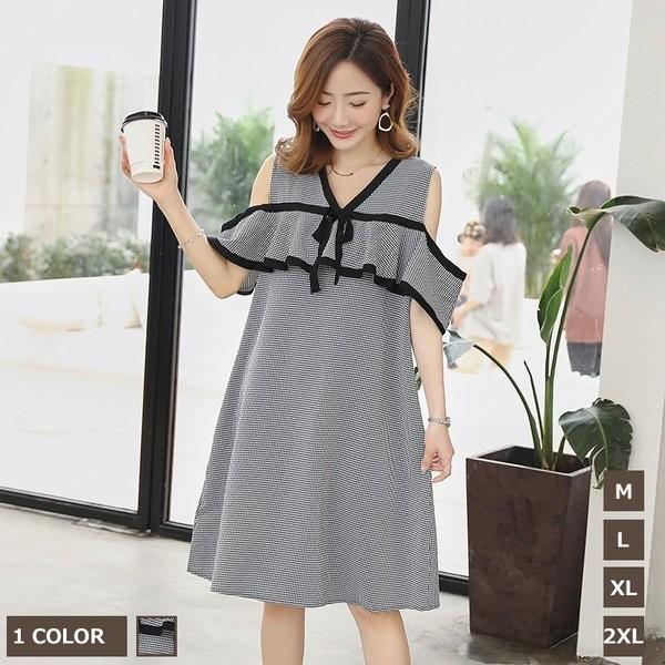 マタニティ服 チェック柄ワンピース 半袖 レディース マタニティウエア ゆったり 妊婦服 デコルテ 産前産後 春