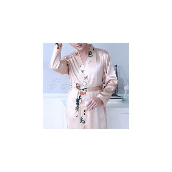 シルクパジャマ メンズ レディース ネグリジェ ワンピース プリント 花柄 カップル 寝巻き ペアルック ガウン ルームウェア a W新作送料無料 部屋着