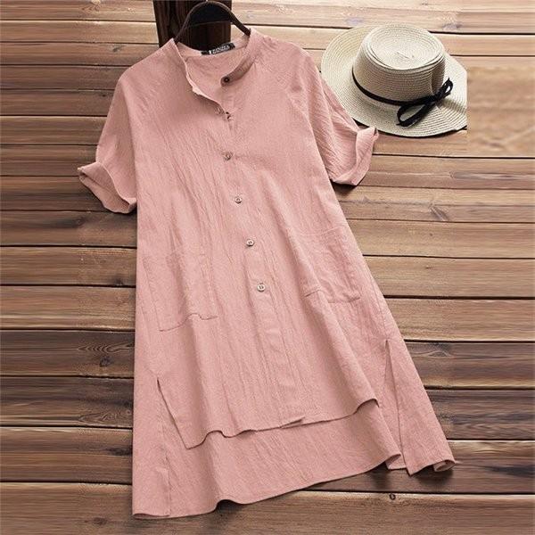 綿麻混ワンピース レディース 40代 夏 トップス ロングシャツ チュニック シャツワンピース リネンシャツ 定番から日本未入荷 体型カバー 半袖 大きいサイズ 着痩せ ゆったり