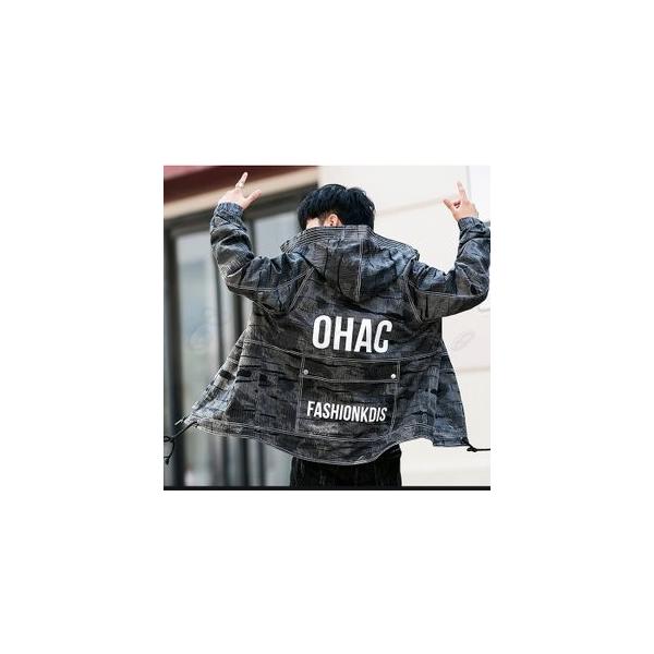 デニムジャケット メンズ マウテンパーカー デニムコート Gジャン 長袖 迷彩柄 おしゃれ プリント 卓越 アウター きれいめ かっこいい カジュアル