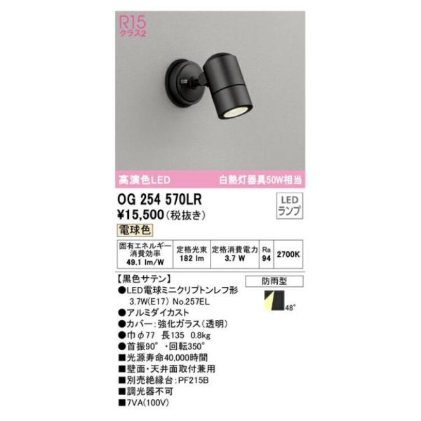 ODELIC（オーデリック） 屋外用スポットライト 黒色サテン OG254570LRS