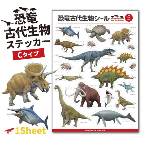1980年代 おまけ恐竜シール　19種類 恐竜 古代生物 ステッカー 1シート ( Cタイプ アソート ) : 名
