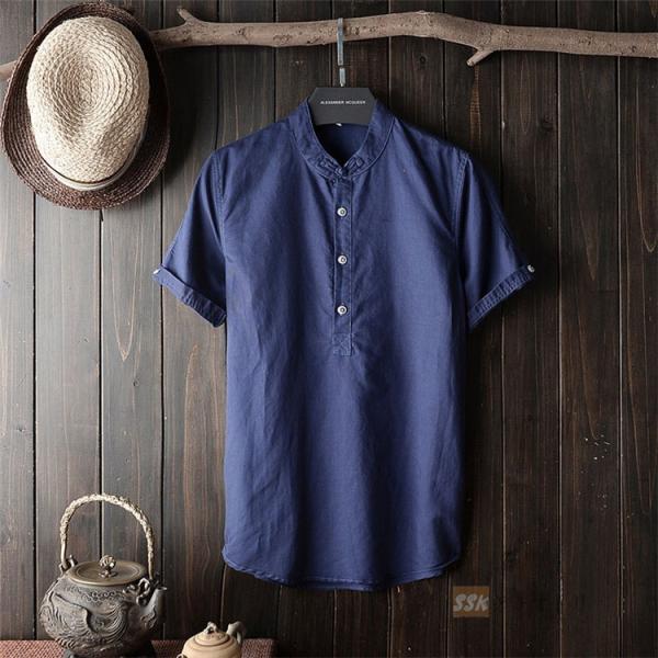 リネンシャツ メンズ プルオーバーシャツ 半袖シャツ トップス お歳暮 白シャツ スリムシャツ 麻シャツ 涼しい 夏