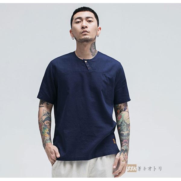 Tシャツ メンズ 無地 リネンtシャツ 麻 半袖tシャツ メンズファッション 夏服 カジュアルtシャツ 希少 トップス ボタン付き