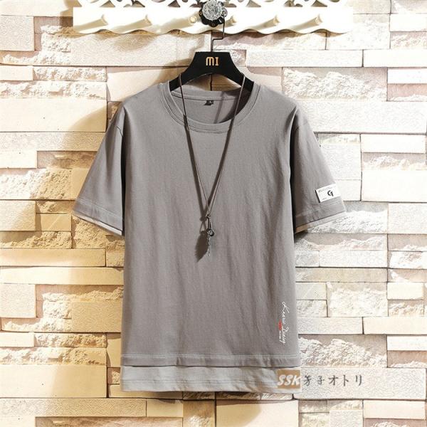 Tシャツ メンズ 夏服 フェイクレイヤード 半袖tシャツ Tシャツ カットソー 薄手 直営限定アウトレット クルーネック トップス 夏