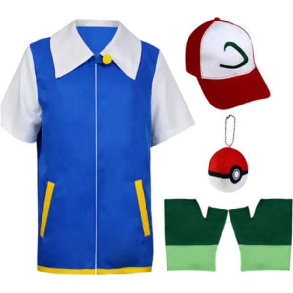 送料無料 ハロウィン衣装 コスプレ 子供コスプレ 4点セット サトシ ポケモン風 コスプレ 子供コスチューム 衣装 上着 手袋 帽子 サトシ 青い大人子供