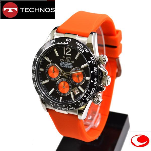 TECHNOS（テクノス） クオーツ オレンジ10気圧防水 メンズ クロノ 