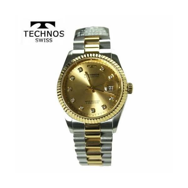 テクノス(TECHNOS) メンズ 腕時計　5気圧防水　T9604TC コンビカラー ゴールド文字盤 10ポイント