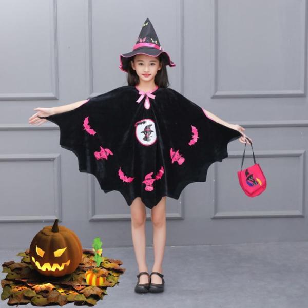 ハロウィン衣装 子供 ハロウィン仮装 子供 仮装 女の子 キッズ コスプレ 魔女 デビル かぼちゃ ハロウィン コスプレ パーティー 帽子付き２点セット