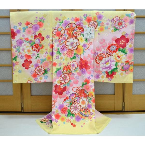 お宮参り着物 女の子 赤ちゃん 産着 初着 鼓 桜 刺繍 総花柄 黄色 om-l