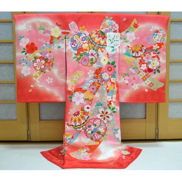 着物　お宮参り　産着　祝着　赤　ピンク　鞠　四季草花　金駒刺繍　女の子　襦袢付き お宮参り着物 女の子 赤ちゃん 産着 初着 女 手鞠 金駒刺繍 小花 赤 om