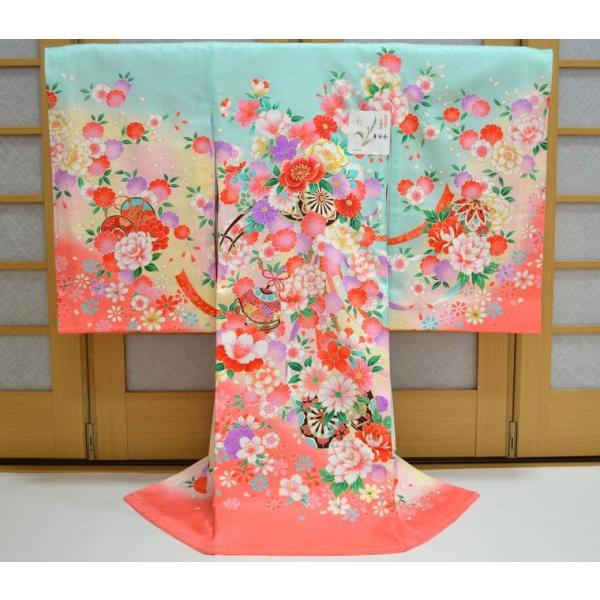 お宮参り着物 女の子 産着 初着 祝着 女 花車 刺繍 水色 ピンク om-l