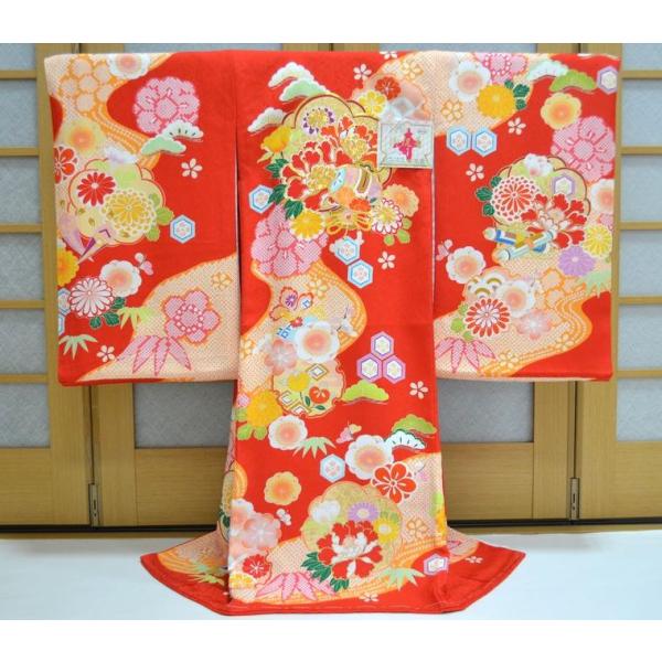 お宮参り着物 女の子 赤ちゃん 産着 初着 牡丹 鼓 金駒刺繍 小花 om-l