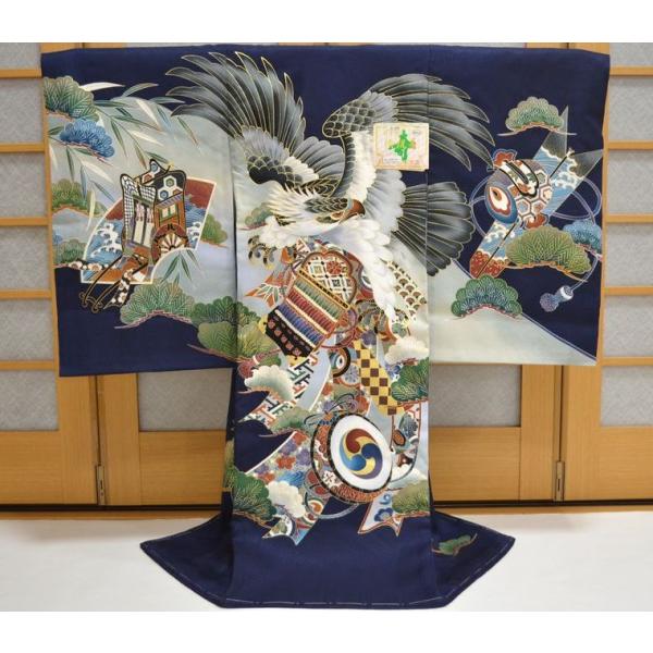 ✴︎こ✴︎ 【美品】お宮参り　祝い着　掛け着　男児　紋付　鷹　日本製 お宮参り 男児 祝い着 掛け着 熨斗目 鷹 黒◎美品