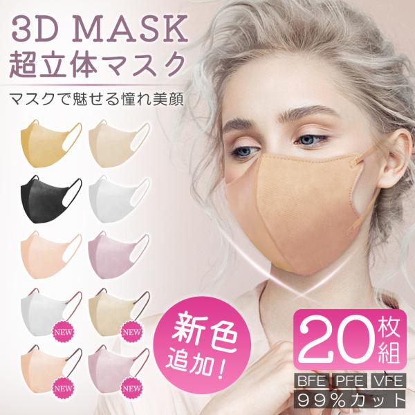 不織布マスク 20枚入り 血色マスク ふつうサイズ カラー バイカラー マスク 立体 くちばし マスク 使い捨て 小顔 チークマスク 耳が痛くならない