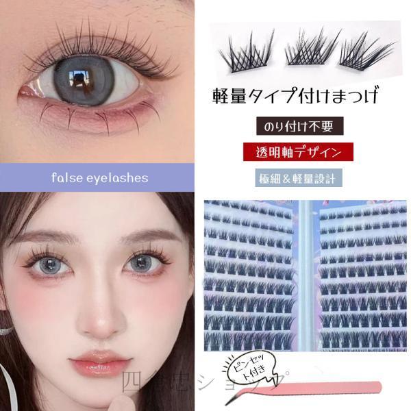 つけまつげ 部分つけまつげ セクションタイプ ナチュラル のり不要 軽量 透明軸 快適 人気 立体感 自然派 長時間キープ つけ心地が良い 接着剤不要 欧米風