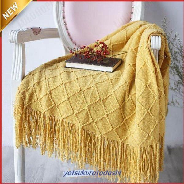 北欧風 フリンジ 毛布 タオルケット シングル ベッドカバー ダブル 布団カバー おしゃれ ボンボン ソファーカバー イエロー グレー あったか 掛け毛布リビング、寝室、オフィスなど幅広い場面で使える万能ブランケット!肌に柔らかくて暖かいベ...