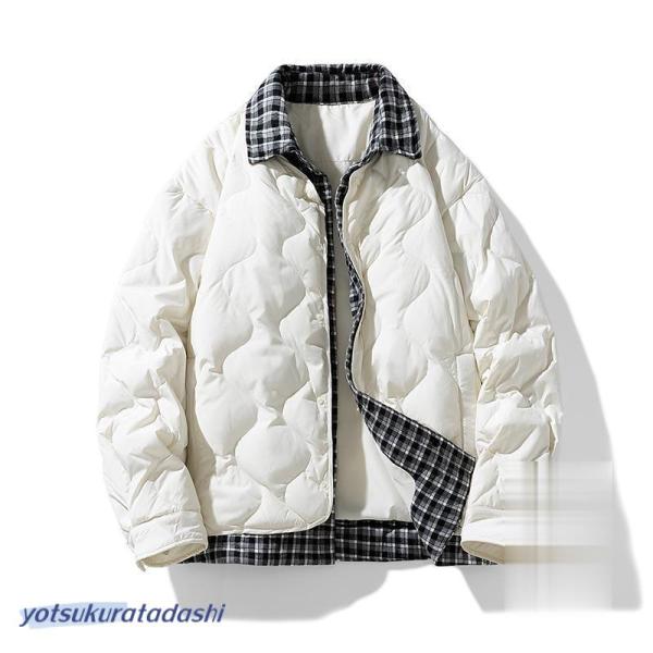 キルティングコート ダウンジャケット メンズ おしゃれ 白 襟付き