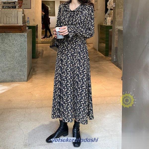 花柄ワンピース 50代 40代 30代 秋冬 長袖ワンピース レディース春夏 ロングワンピース マキシ きれいめ 着痩せ 韓国風 おしゃれ