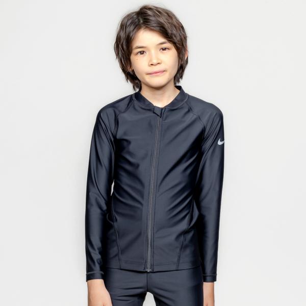 ナイキ ユニセックス ジップ付き 長袖 ラッシュガード NIKE 2026年 水着 プール 海 水泳 競泳 子供 キッズ ブラック UVカット スイミング スクール水着 SS26