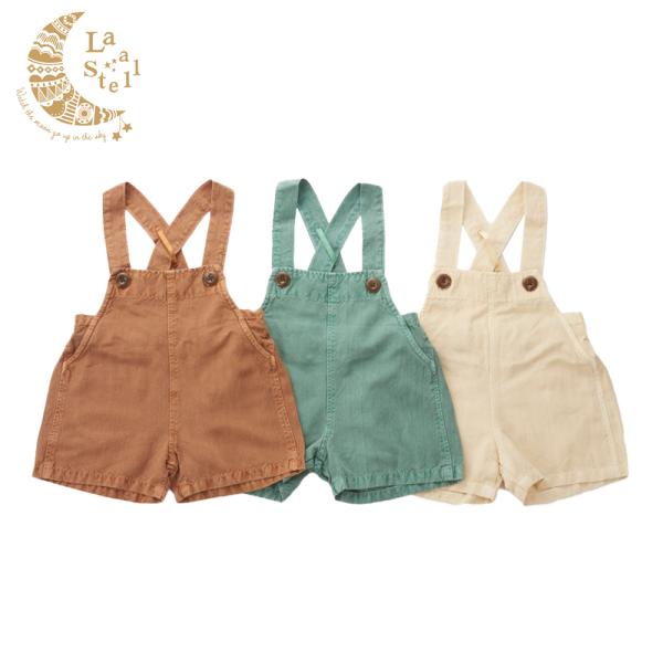 ≪ナチュラルカラーがおしゃれなサロペット≫ベビーちゃんにおすすめのショート丈のサロペットです♪風合いがよく、サラッとしたリネン素材で着心地◎普段着にもお出かけ着にも大活躍！出産のお祝いやプレゼントにもおすすめです。■素材 綿 100%