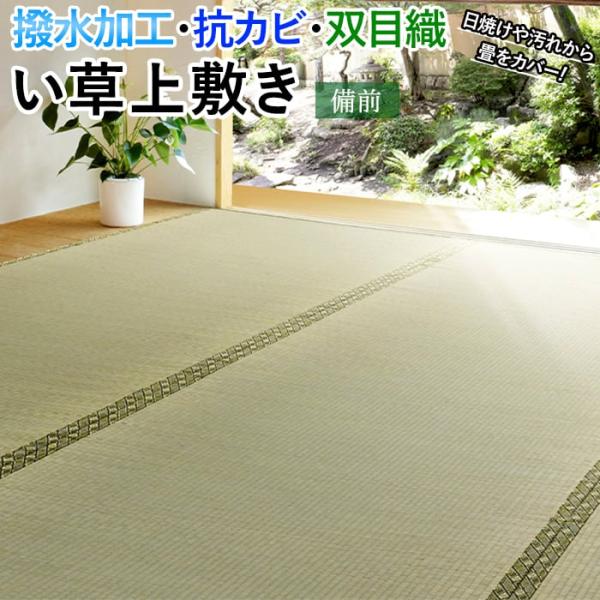 ラグ い草 上敷き 撥水 ござ 畳 敷物 夏用 カーペット マット 抗カビ 双目織 はっ水 絨毯 たたみ 敷くだけ 和室 江戸間 二畳 2畳 2帖 約174×174cm 備前 (H)