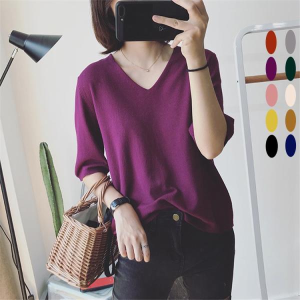 シャツ レディース サマーニット 大きいサイズ 無地 春 夏 ニット ニットソー トップス ブラウス Tシャツ シャツブラウス 体型カバー 半袖 長袖 コーデ Vネック Buyee Buyee 提供一站式最全面最專業現地yahoo Japan拍賣代bid代拍代購服務 Bot Online