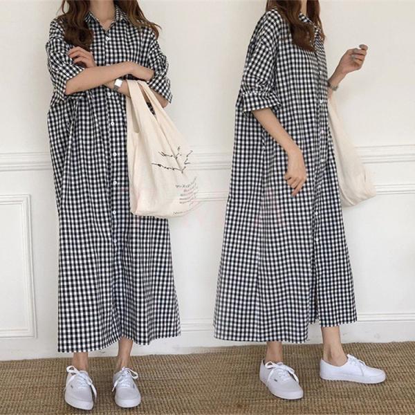 ワンピース レディース 膝丈ワンピース 春夏 チェック柄半袖 きれいめ