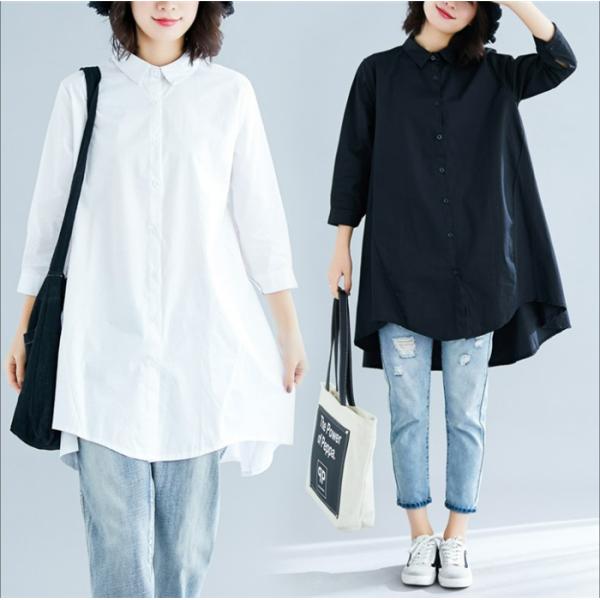シャツワンピース チュニック ロングシャツ レディース 長袖 春
