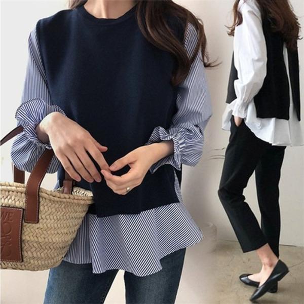 Sandro - ❤️Sandro23新作新品　ブルー　ボーダー　長袖　ブラウス　上品　オシャレ Striped shirt blue For Women | Sandro Paris