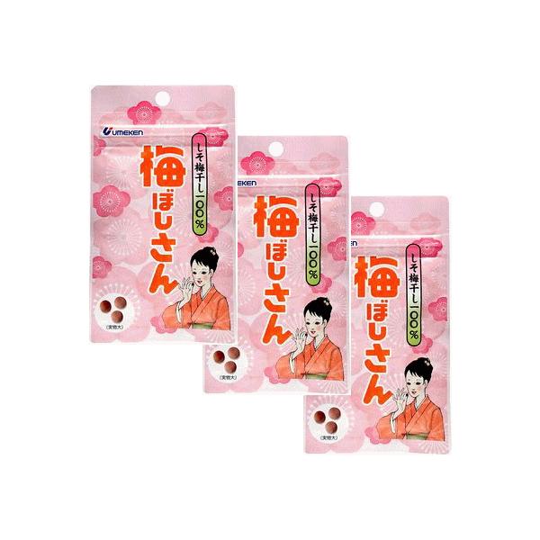 ■梅干の成分をそのまま濃縮　■混ぜもの一切不使用　■ほどよい酸味で食べやすい　■携帯に便利賞味期限　：　常温で１年原材料　：　梅干し果肉(和歌山産)、しそ加工品（愛知産） 　内容量　：　10.8g(約36粒) 3袋製造元　：　株式会社ウメケン