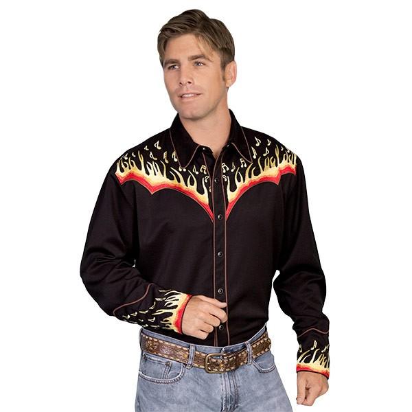 フレーム＆ノート刺繍入り ウエスタンシャツ ブラック P 826 BLK S-L