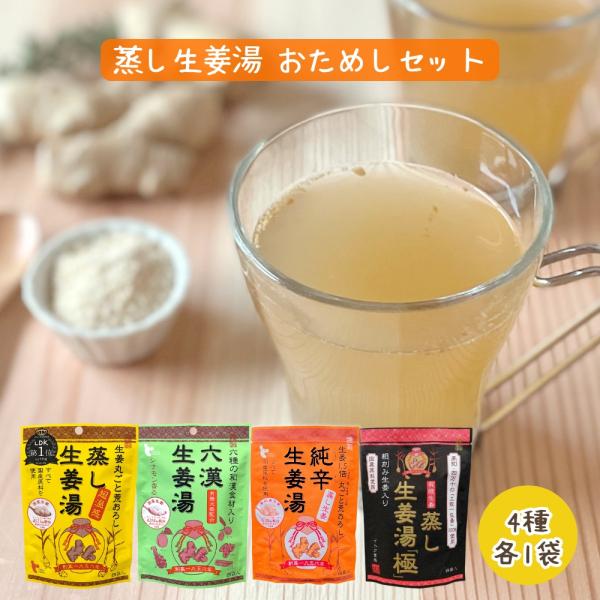 蒸し生姜湯 おためし 4袋セット ( 蒸し生姜湯・六漢生姜湯・純辛生姜湯・蒸し生姜湯「極」) [ 4種類×各1袋 ]