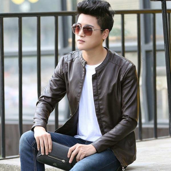 メンズ シングル ライダースジャケット 革ジャン PU レザージャケット