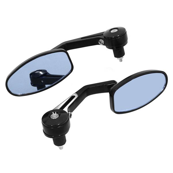 バーエンドミラー ハンドル 内径 18mm ブラック オーバル 左右 バイク ハンドル 7インチ 8インチ φ22.2mm 22mm 防眩ガラス ブルーレンズ