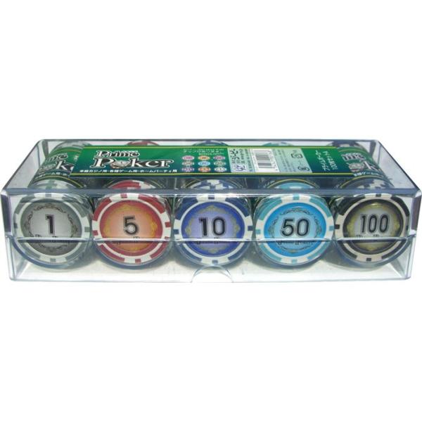 プライムポーカー チップ 100枚セットA 【ゲーム用チップ コイン メダル ジーピー GP 】様々なゲームに対応する、1、5、10、50、100のチップが20枚ずつを専用ケースに収めた基本セット。 試しにチップだけほしい、少人数（2〜4人...