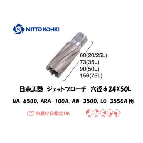 日東工器（NITTO KOHKI) アトラエースQA-6500、ARA-100A、AW-3500、LO-3550A用環状刃物（ジェットブローチ） 穴径24mm用です。最大板厚50mmとなっています。適合パイロットピン：NO.08050刃径(...