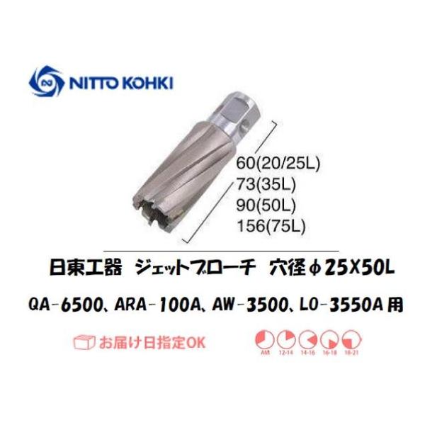 日東工器（NITTO KOHKI) アトラエースQA-6500、ARA-100A、AW-3500、LO-3550A用環状刃物（ジェットブローチ） 穴径25mm用です。最大板厚50mmとなっています。適合パイロットピン：NO.08050刃径(...