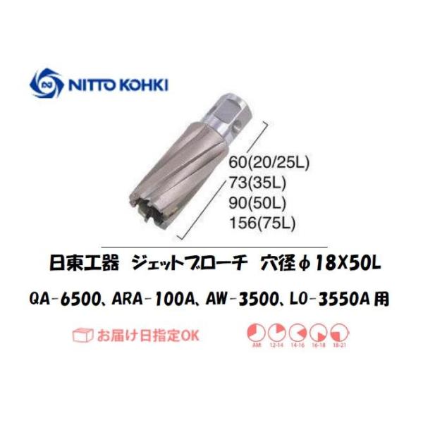 日東工器（NITTO KOHKI) アトラエースQA-6500、ARA-100A、AW-3500、LO-3550A用環状刃物（ジェットブローチ・重ね板用） 穴径18mm用です。最大板厚50mmとなっています。