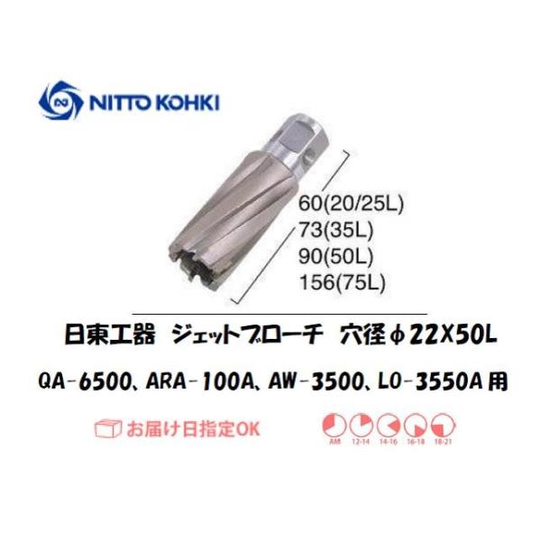 日東工器（NITTO KOHKI) アトラエースQA-6500、ARA-100A、AW-3500、LO-3550A用環状刃物（ジェットブローチ・重ね板用） 穴径22mm用です。最大板厚50mmとなっています。